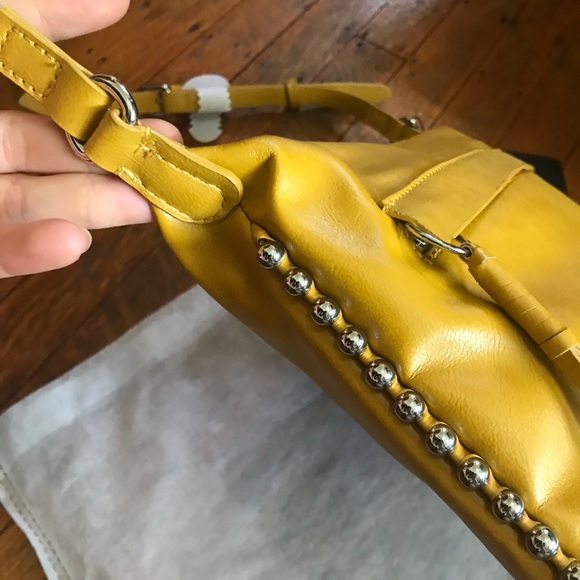 Zara Studded Bucket Shoulder Bag Fringe Yellow - Picture 7 of 8